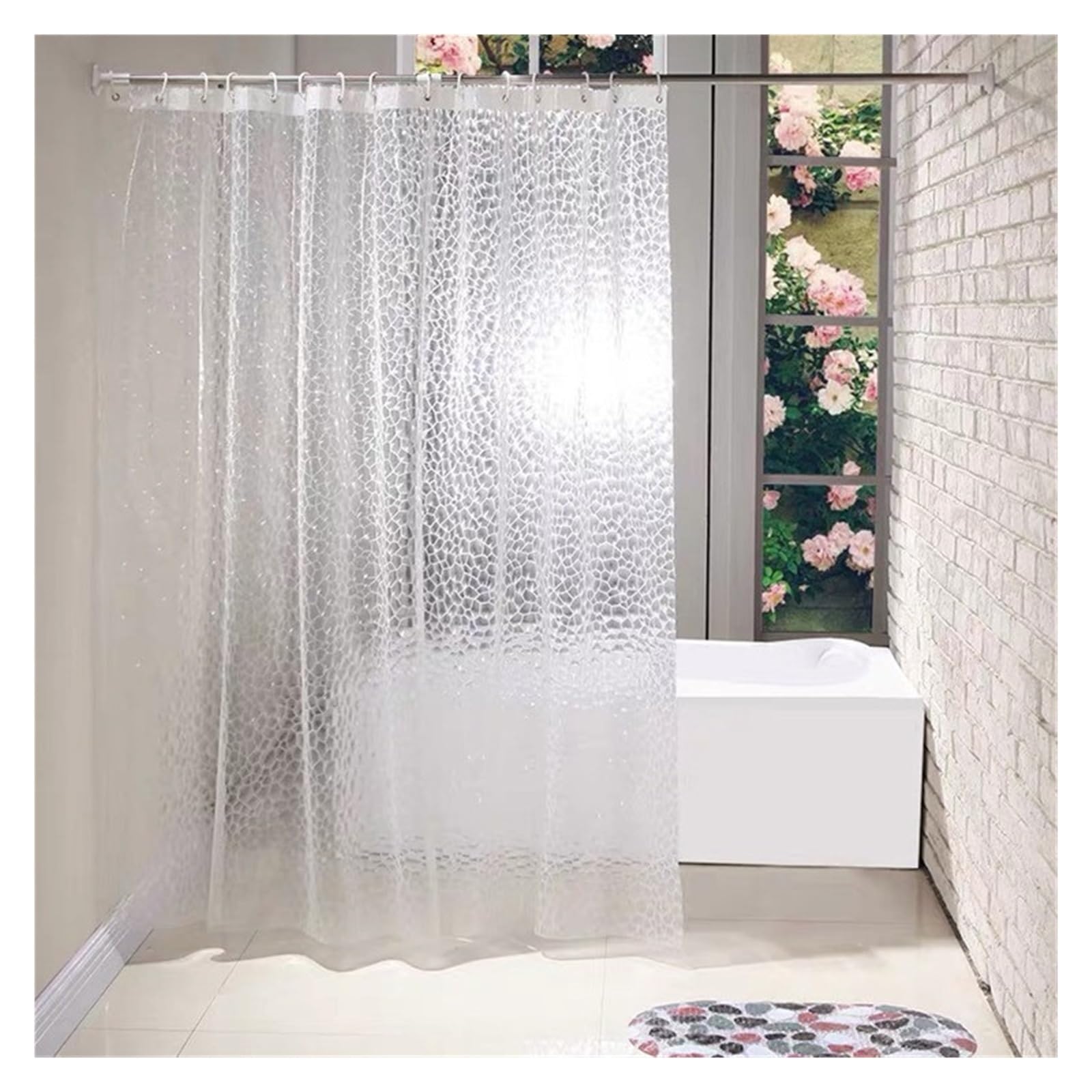 Rideau de douche transparent avec 12 crochets - 180 x 180 cm