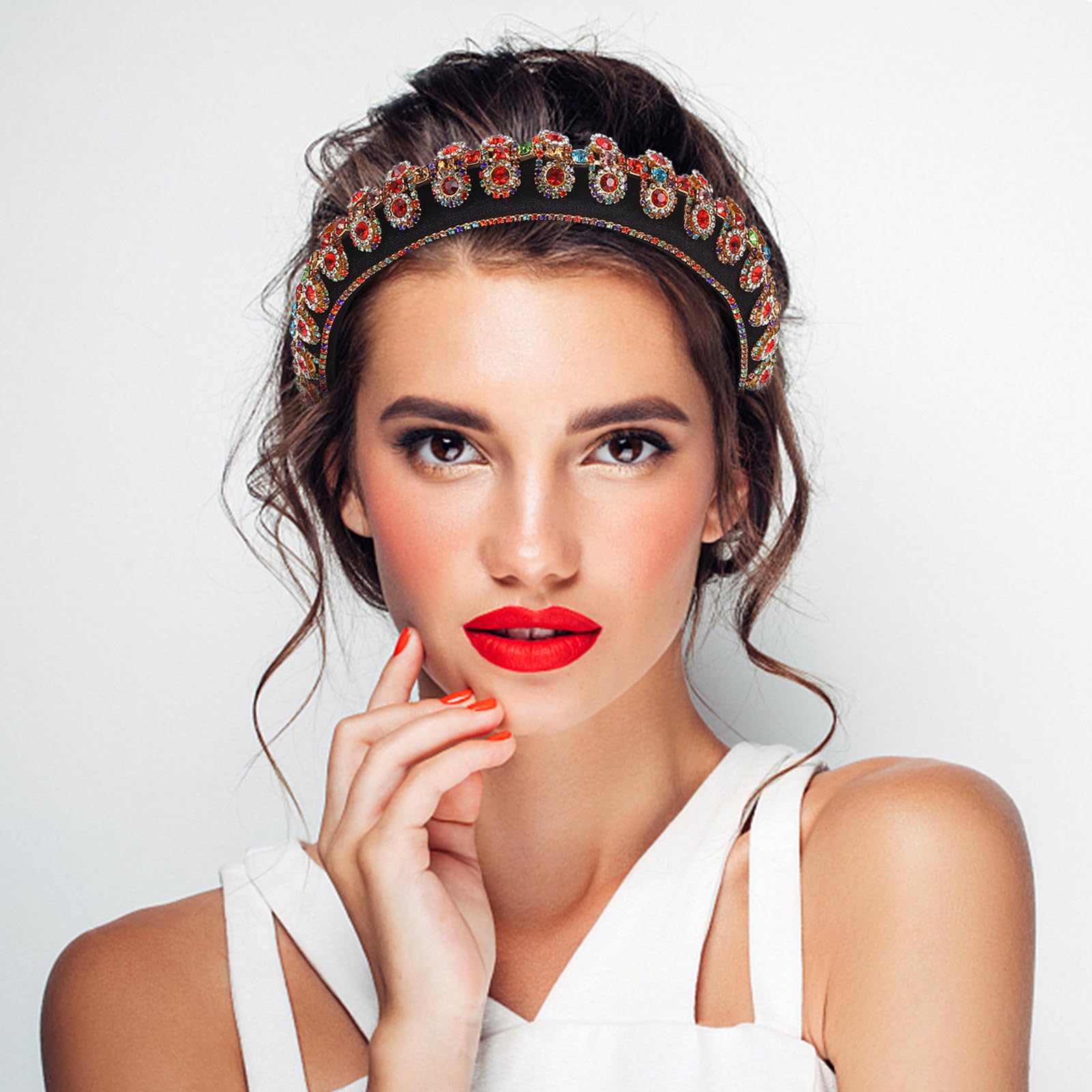 balacoo Fascia per capelli con strass alla moda per le donne con strass di cristallo russo fasce imbottite fasce per capelli da bagno fasce annodate fascia per capelli ragazza gemma in tessuto