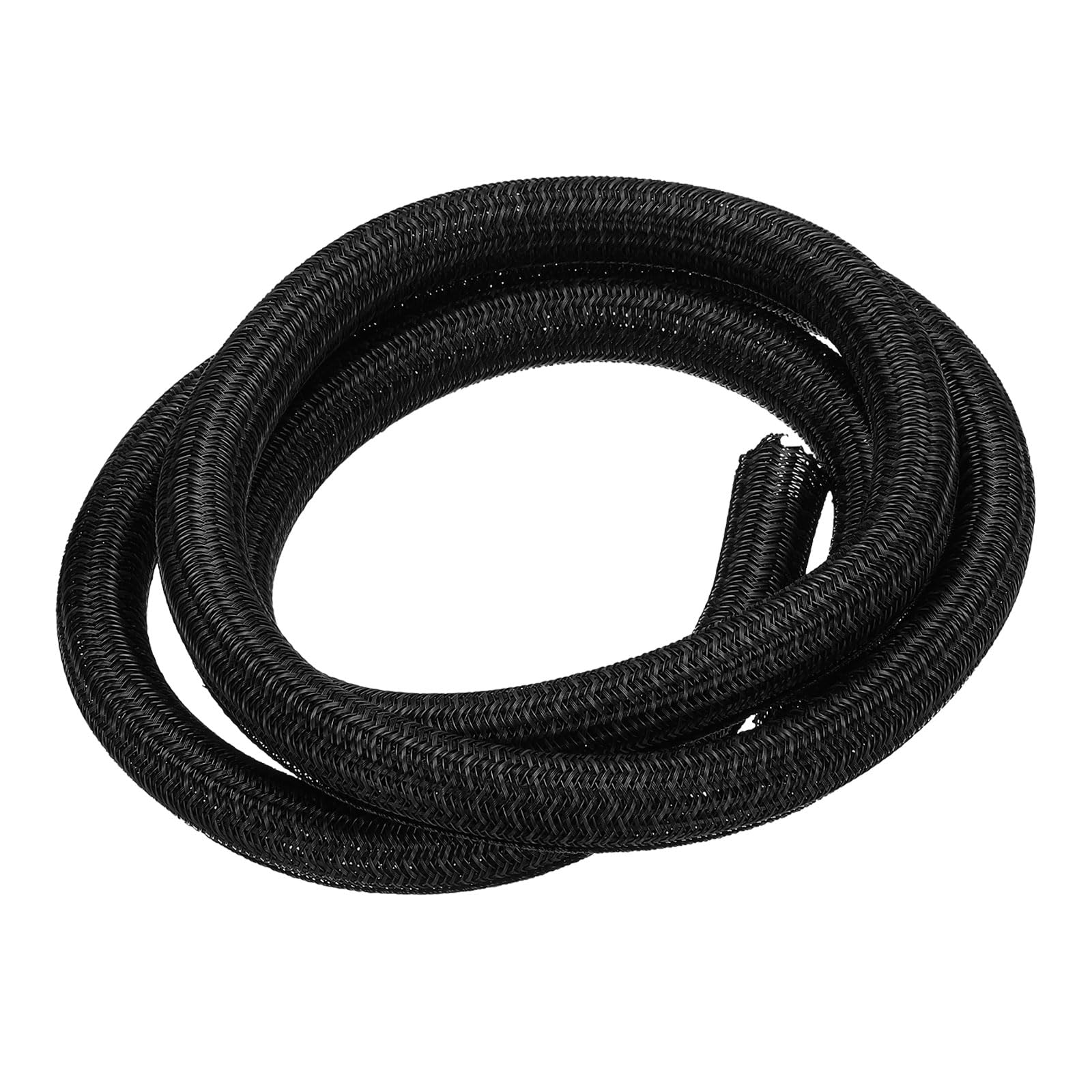 sourcing map Split Sleeve Wire Loom 1/2" 5Ft Black Self Wrapping Braided Sleeve UL94-V2 Fireproof PET Sleeving for Automotive, Home Cable Management