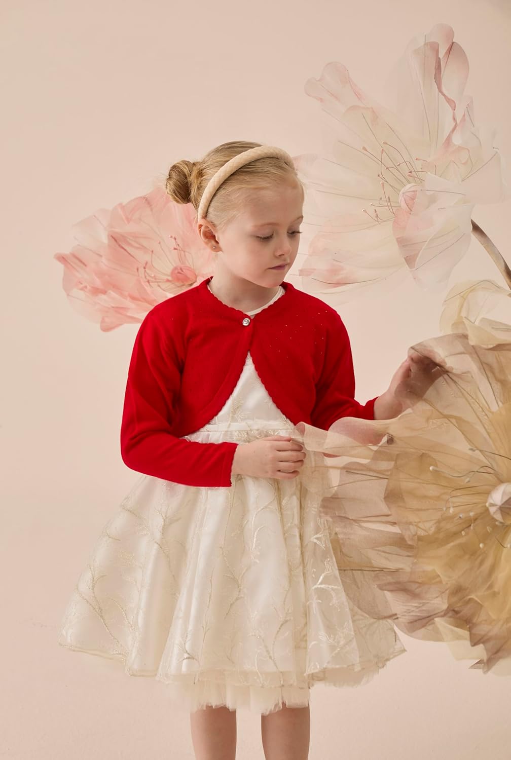 Lilax Little Girls' Knit Long Sleeve One Button Closure Bolero Shrug - Image 2