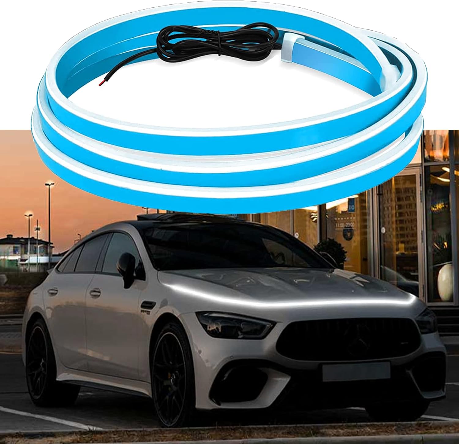 JinRui-T Car Hood led Light Strip Hoodbeam Kit 71 Inches White Exterior Led Strip Lights for Cars Daytime Running Lights Waterproof Car Engine Cover Decoration for Cars, SUVs, Trucks (White, 71in) : Automotive