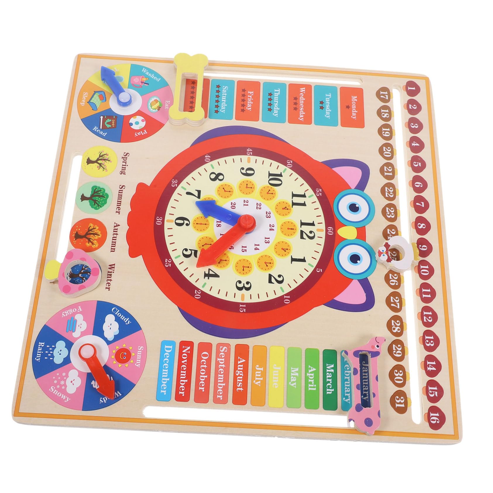 Reloj Educativo de Madera Búho para Aprendizaje de Horas y Colores Juguete Didáctico para Desarrollar Habilidades Cognitivas y Lógicas