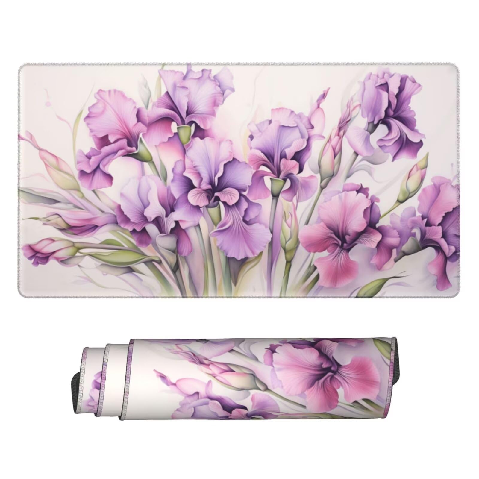 Alfombrilla de Ratón Gaming Grande XXL 1200x600x4mm con Bordes Cosidos, Tela de Micro Tejido, Base Goma Antideslizante y Mouse Pad, para Teclado Jugadores Escritorio, PC, Oficina Flores Moradas Y6595