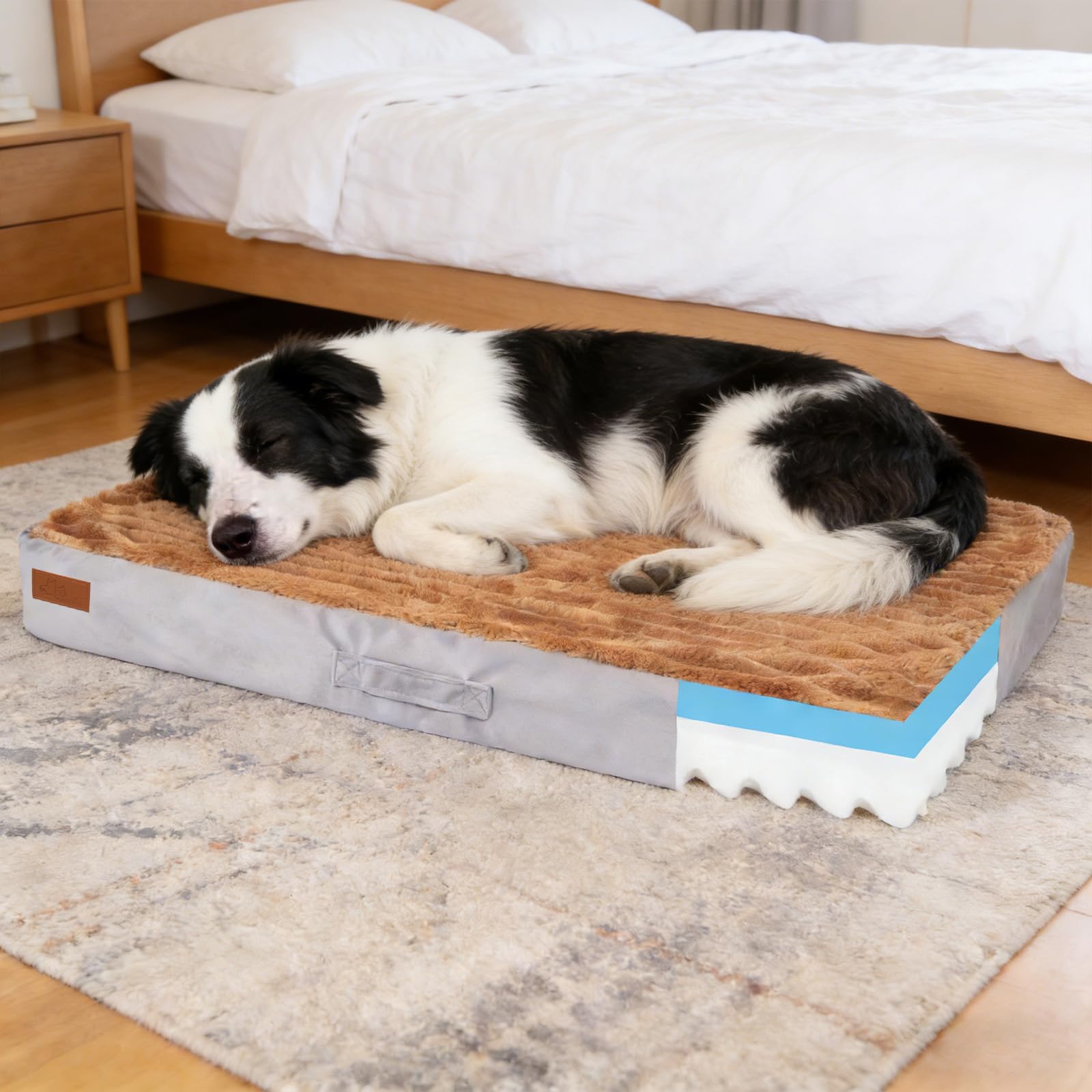 CroSpin Cama Ortopédica Perro Grande (89x55cm), Colchón 10cm de Doble Capa con Memory Foam, Funda Lavable Impermeable, Sofa para Perro Antideslizante Ideal para Golden Retriever y Labrador
