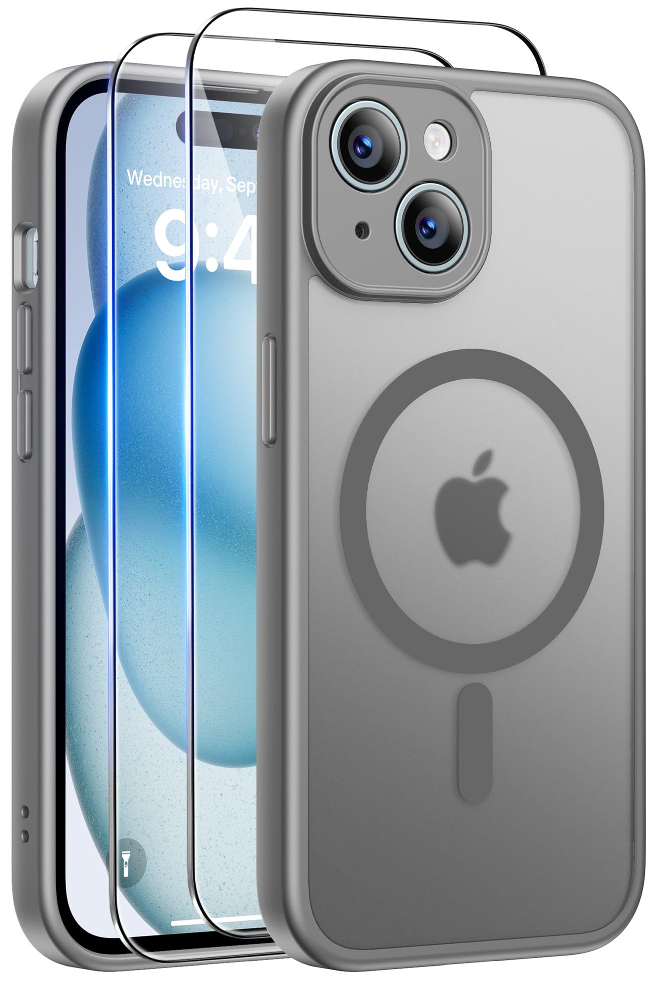 Qasyfanc Magnetic for iPhone 15 Case with 2 Tempered Glass Screen Protector, Compatible with MagSafe, Full Camera Protection, [Anti-Yellowing] Shockproof Protection Phone Case, Clear — view 42