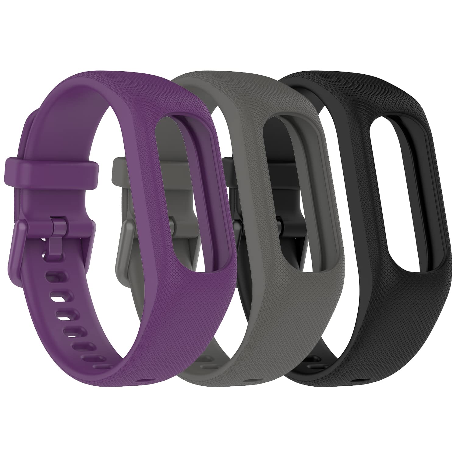 Gheper Soft Silicone Bands Compatible with Garmin Vivosmart 5 Straps Replacement Wristbands with Secure Metal Watch Clasp Buckle Bracelet Bands Case Cover for Women Men, 3 Pack