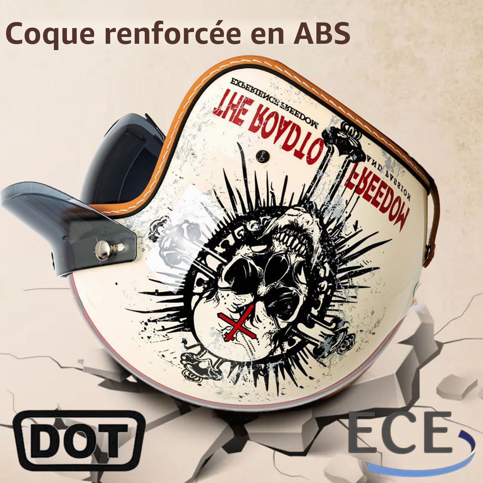 Demi Casque de Moto Vintage, Casque Ouvert Hommes Femmes, Casque de Moto Rétro Demi-Jet avec Visière Solaire, Adultes Casque Scooter Cruiser Cyclomoteur, Homologué ECE/Dot 54-63cm