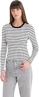 تيشرت منسوج طراز D3754AX بقصة ضيقة سليم فت ورقبة دائرية ضيقة وأكمام طويلة للنساء من ديفاكتو