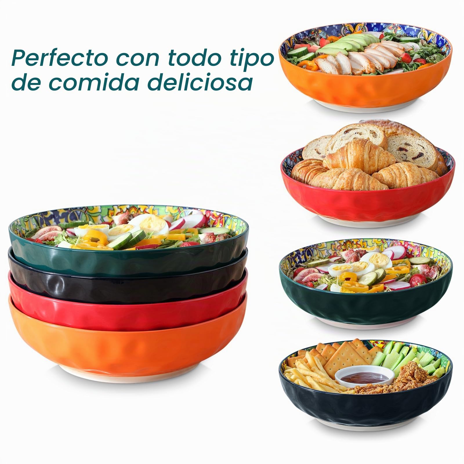 vancasso SIMI Juego de 2 Platos Hondos de Cerámica de Estilo bohemio, 2340 ml Cuencos Grandes de Sopa, Cuencos Grandes para Pasta, Ramen, Ensalada, apto para Lavavajillas, Microondas y Horno