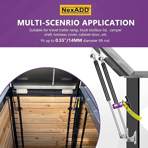 Miniatura 7 de Soporte de capó de automóvil y pinza de bujía de 0.55 pulgadas con punta de latón, color morado, 2 unidades, soporte universal para capó, abrazadera