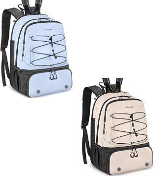 Arcoyard Tennis Bag, Large Tennis Bags For Women, Tennis Backpack with Ventilated Shoe Compartment and Insulated Pocket, Blue & Beige