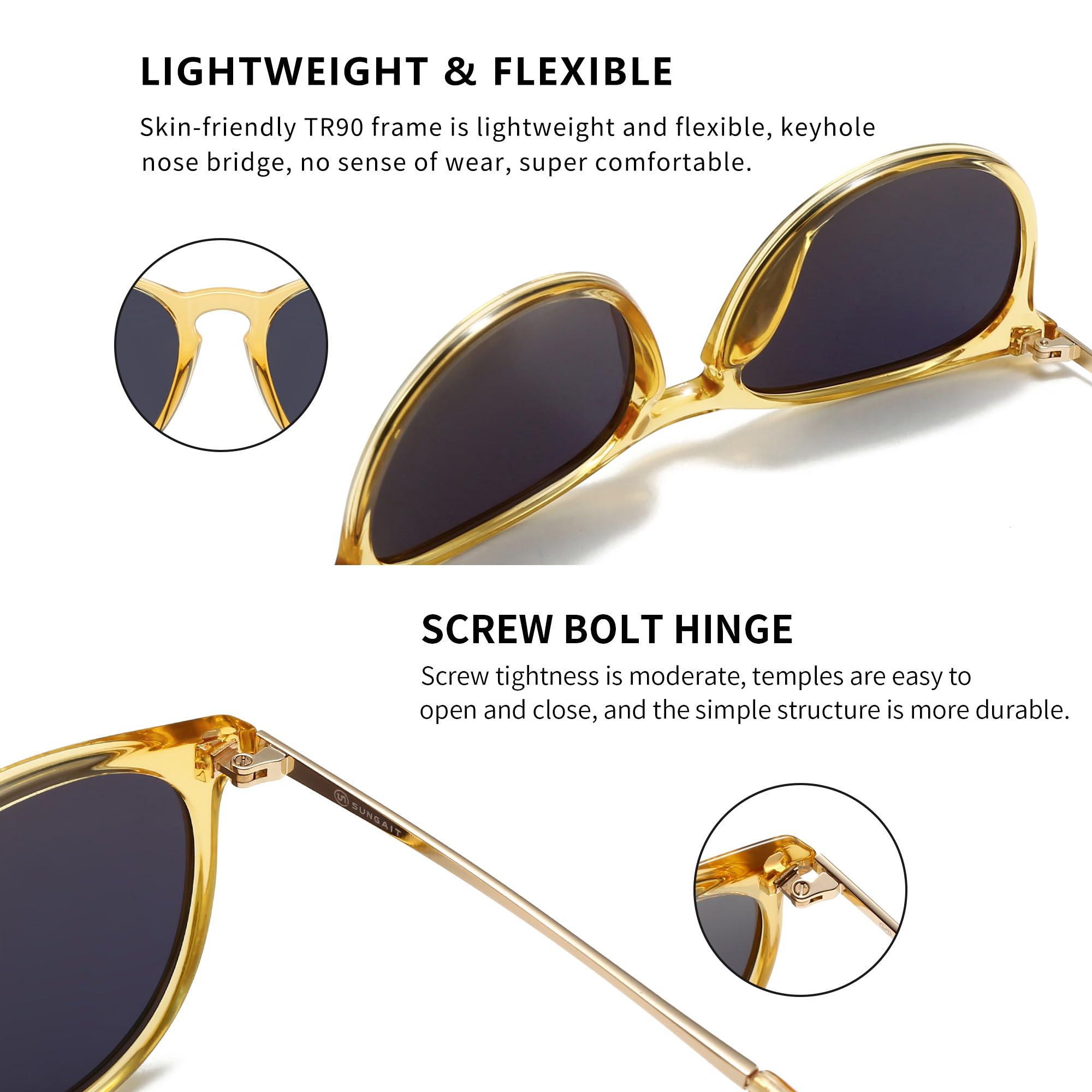 SUNGAIT Occhiali da sole vintage con forma arrotondata per uomo e donna stile classico e retrò