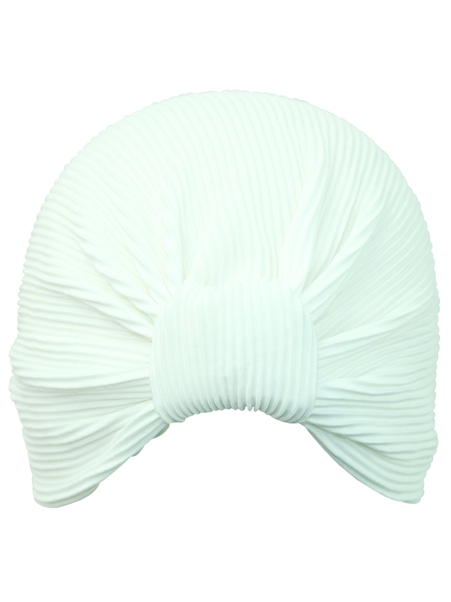 White Pleated Polyester Turban Head Wrap for Women
