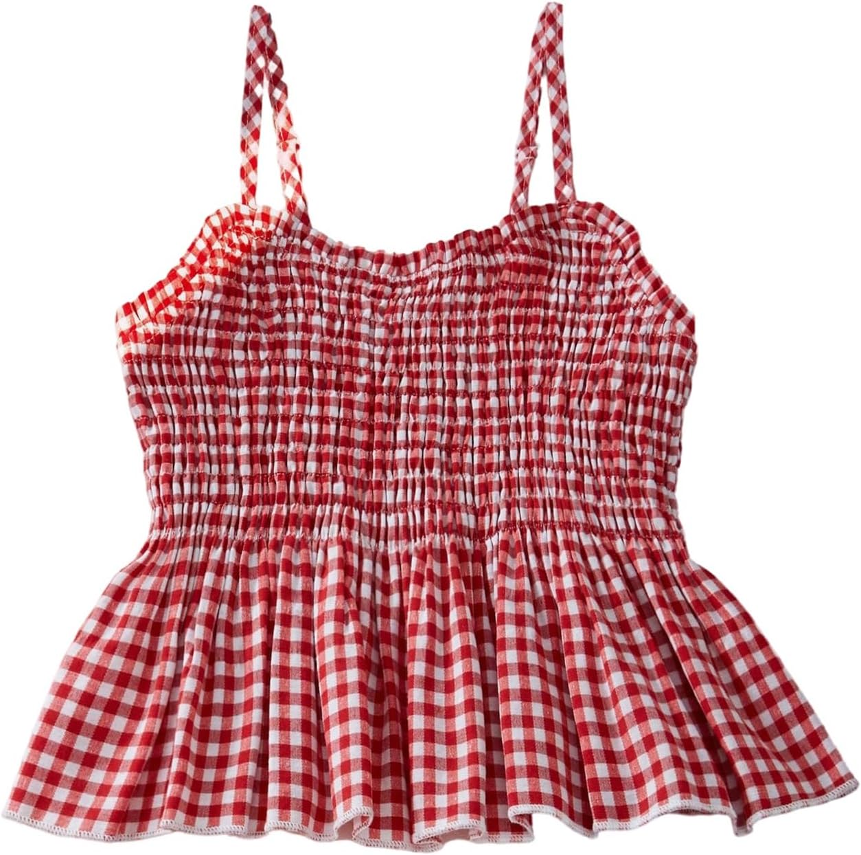 SweatyRocks Girl's Cute Gingham Smocked Peplum Cami Tops Spaghetti Strap Shirred Babydoll Summer Top