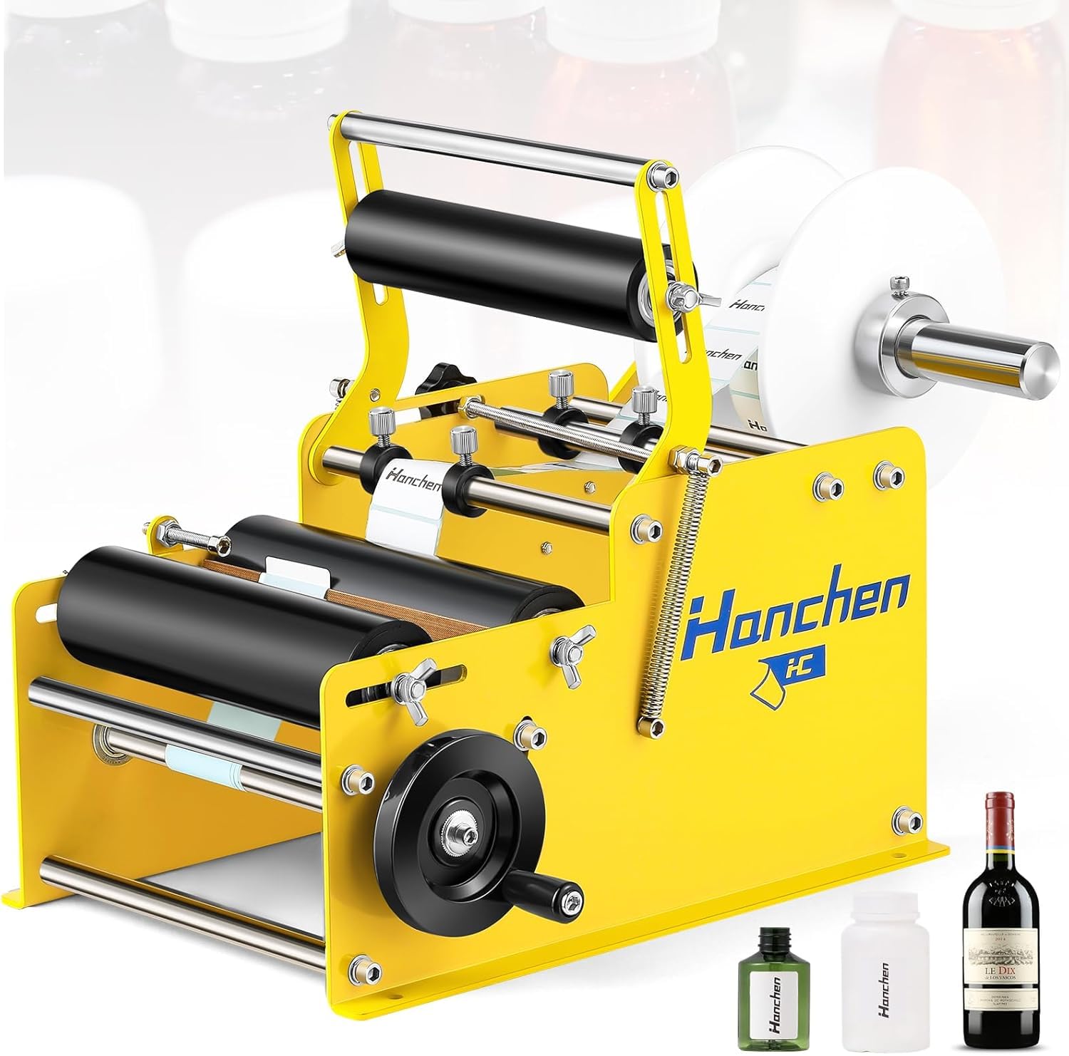 Hanchen Etichettatrice manuale per bottiglie rotonde Applicatrice di etichette con alta precisione e velocità, etichettatrice regolabile per bottiglie rotonde Cilindri Etichettatura senza sforzo (con