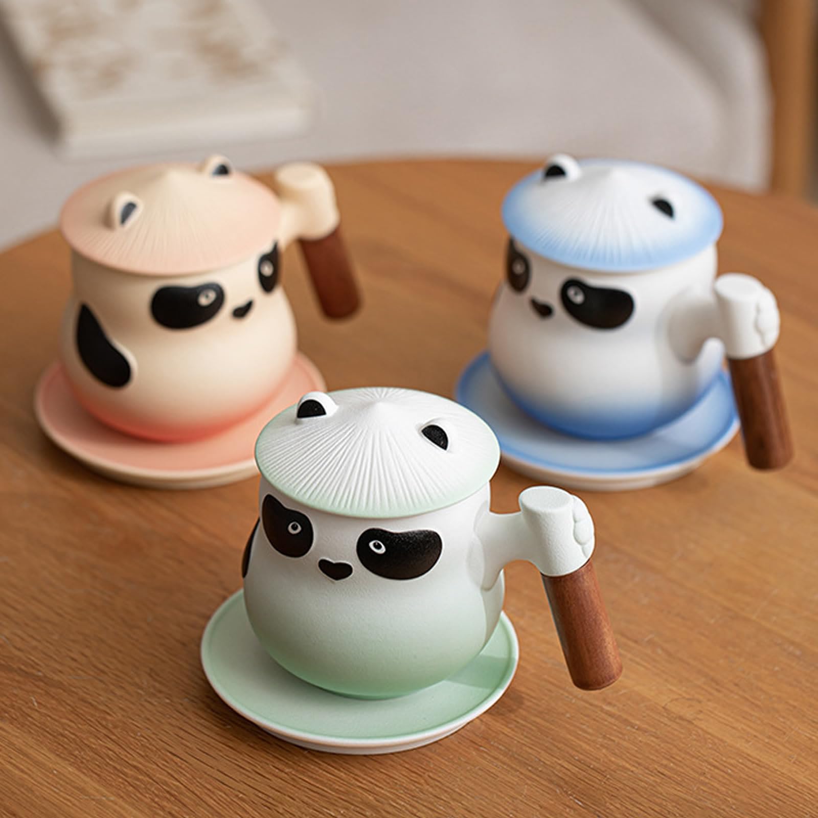 Ceramiczny kubek panda,Filiżanka do herbaty z zaparzaczem i pokrywką,Kubek biurowy,Pojedyncza filiżanka,Uroczy,360ml,Wielokrotnego użytku,Prezenty dla zakochanych (Zielony, Prezentowe)