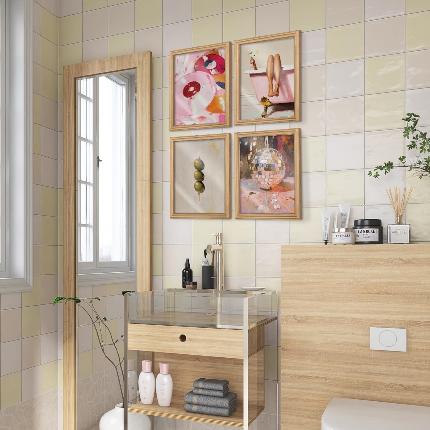 VONTP Juego de 4 bolas de discoteca rosa Y2K para decoración de pared, 8 x