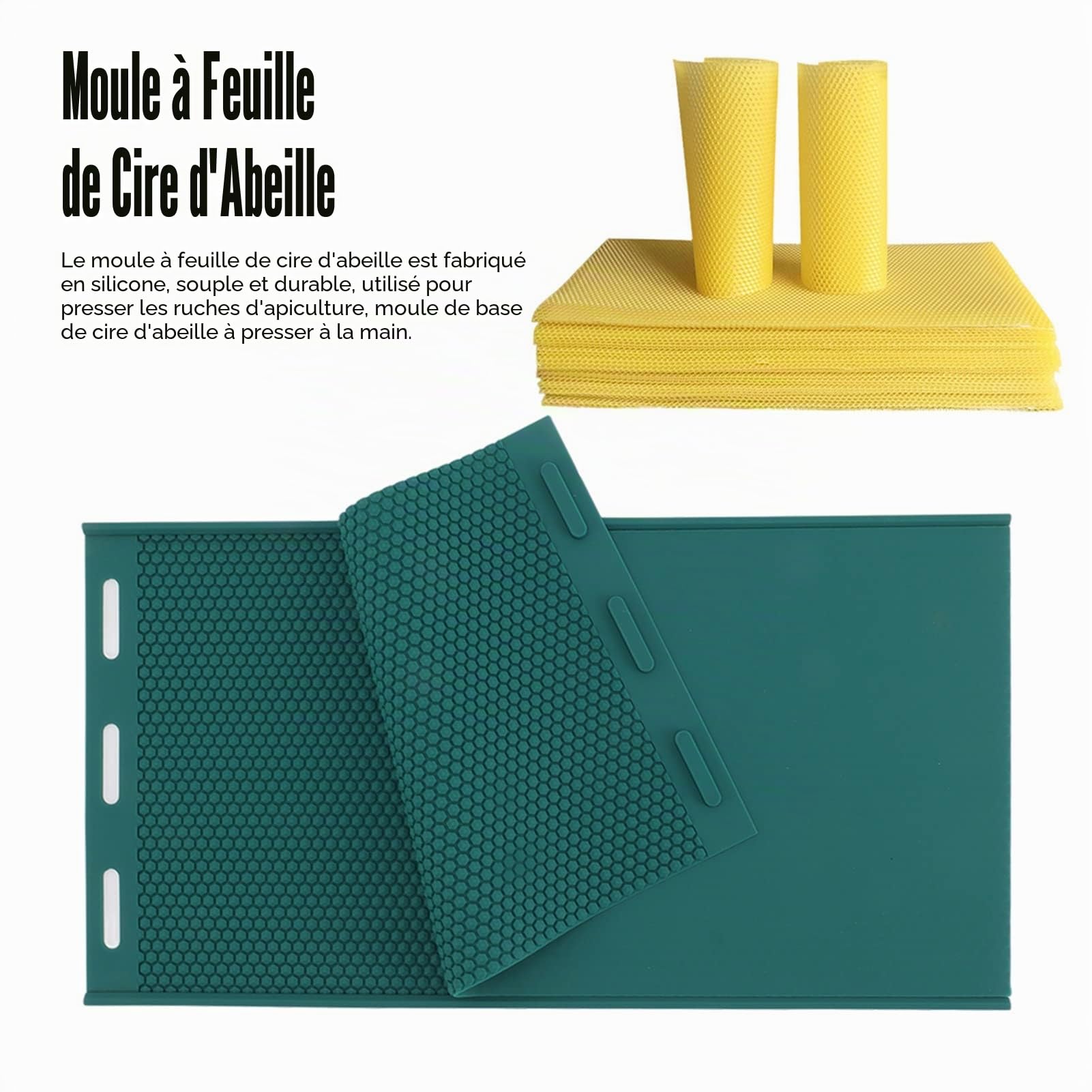 Asixxsix Moule en Cire d'abeille en Silicone, Moule de Presse Flexible en Cire d'abeille Feuilles de nid d'abeilles Faisant Le Moule Feuilles de Cire d'abeille Moule Fournitures apicoles