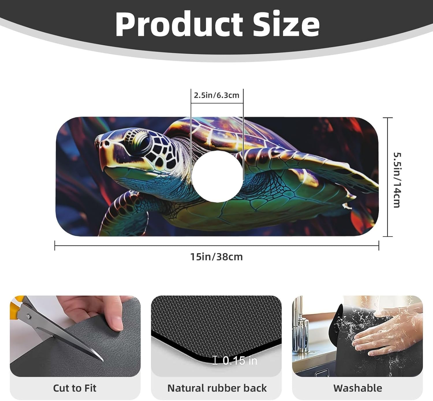 Splash Guard Mat For Kitchen Sink , Super Absorbent Fast Drying Faucet Mat A Colorful Tropical Sea Turtle Draining Mats Sink Gadgets Behind Faucet Sinkmat For Kitchen Bathroom 15"X5.5" image 2