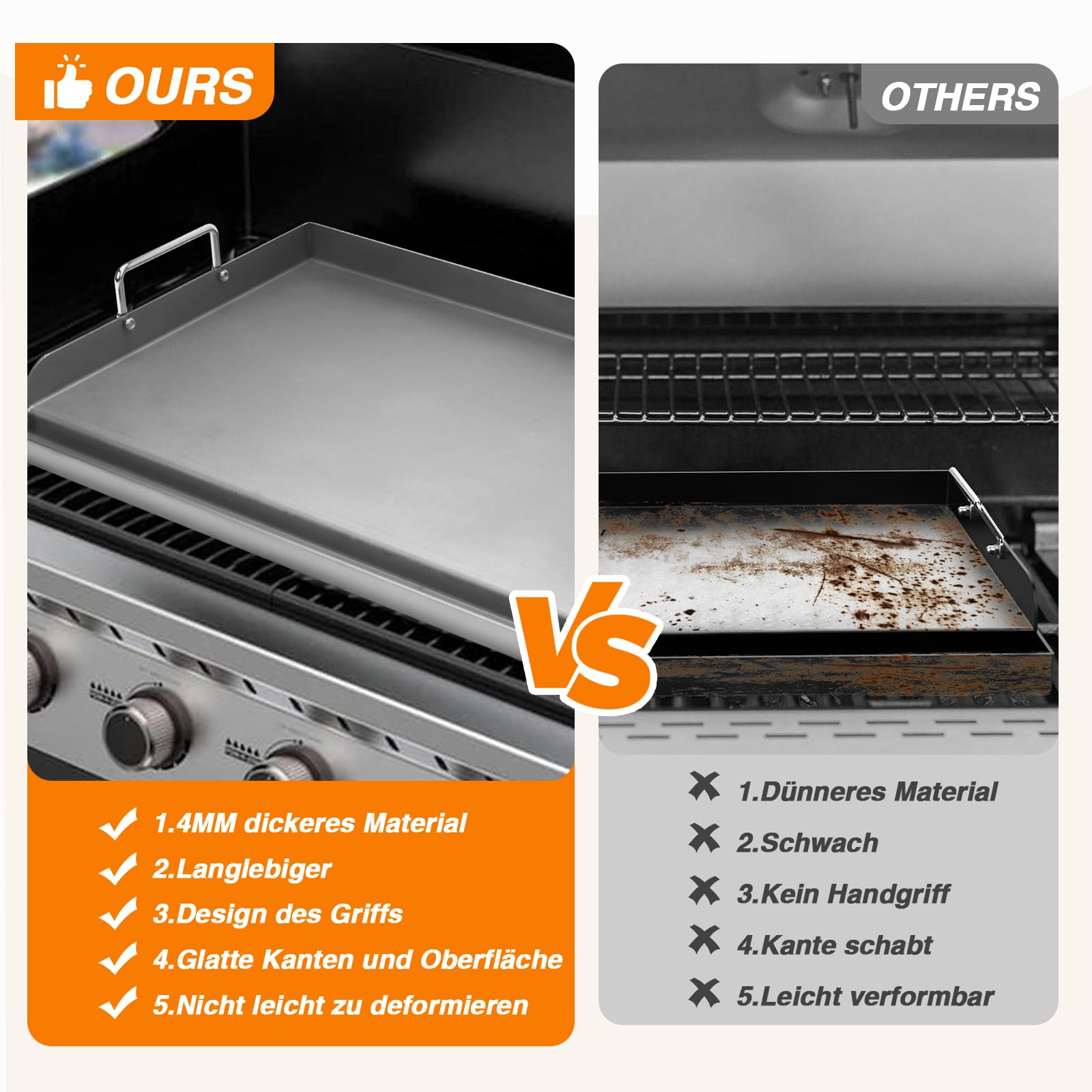 Universal BBQ Plancha Grillplatte Griddle für Weber Gasgrill und Holzkohlegrill, Grillplatten für Burger, Gasgrill und mehr, Rechteckig,63,5 x 40,6 CM Universal Grillpfanne mit Abnehmbarer Griff
