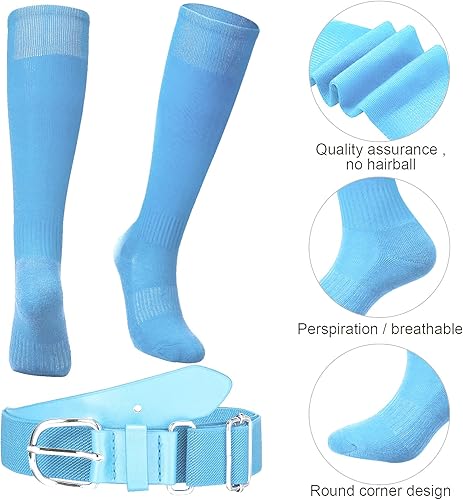 Miniatura 4 de Conjunto de calcetines de béisbol y cinturón rojo para jóvenes, cinturón de sóftbol con calcetín de sóftbol, cinturón elástico para la cintura para