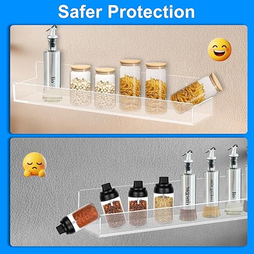 Miniatura 2 de Estante de especias acrílico transparente montado en la pared, estante flotante de 15 pulgadas con protectores de extremo extraíbles para armario de