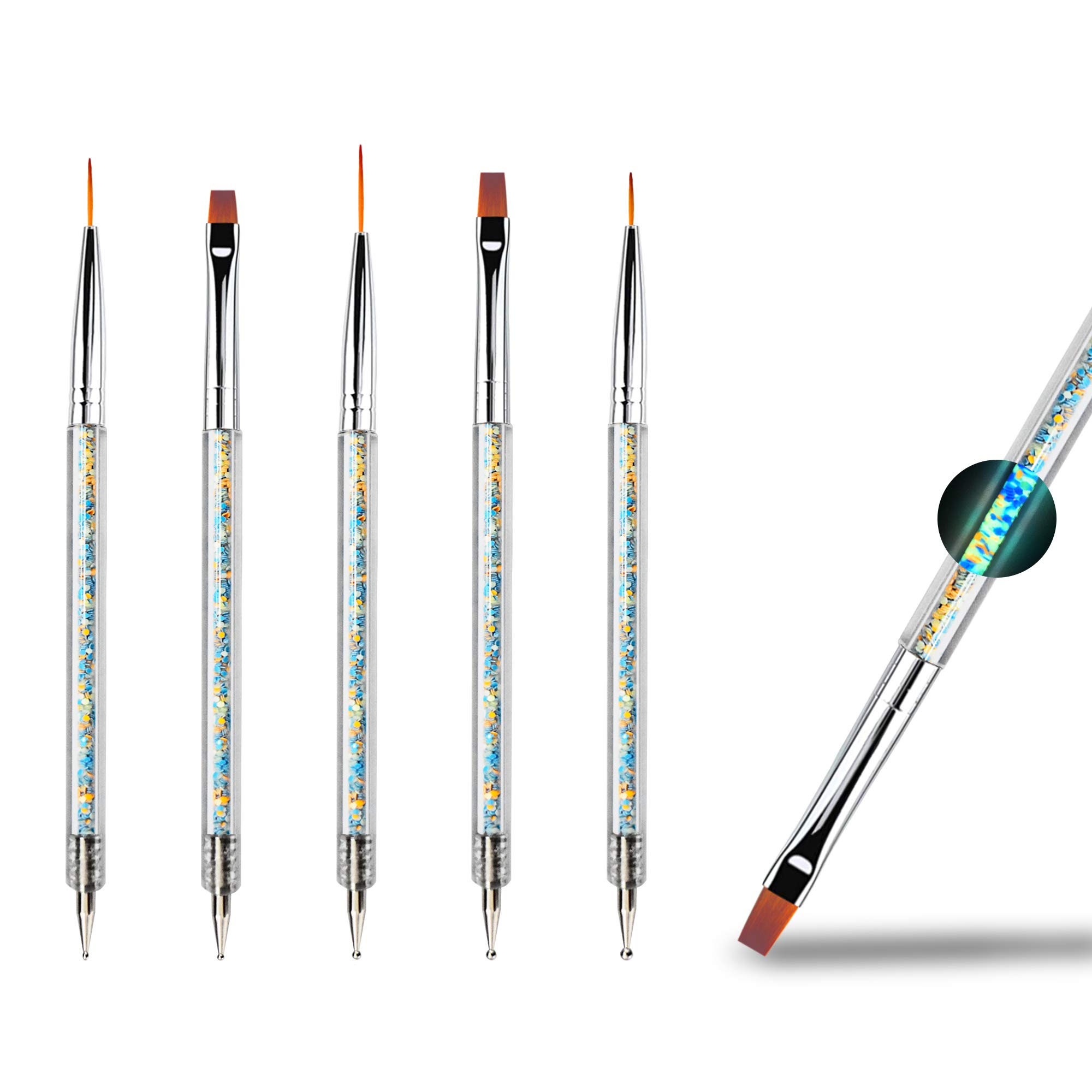 Nail Brush Wenida 5 Pieces Luminous Liner Acrylic Brushes Point Drill Dotting Pen Double-ended Nail Art Manicure Tools 5 Pieces colorful