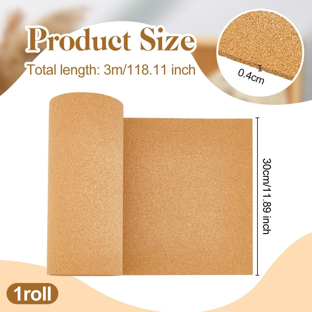 OLYCRAFT Large Cork Roll 118x11.9 Inch Natural Corks Rolls 0.2 Inch Thick Cork Board Roll for Walls Bulletin Boards Decorative Photo and Message Push Pin Displays for Crafts Home Office Decor