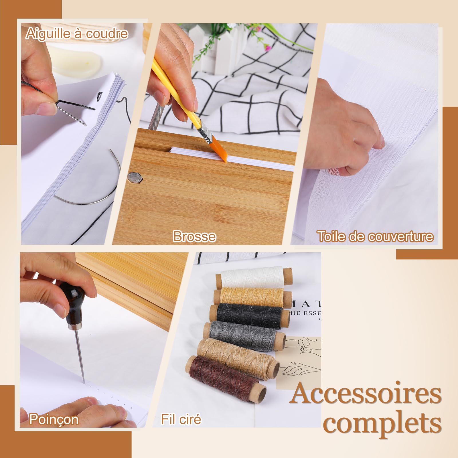 Wamkon kit encuadernación libro 49 piezas kit de encuadernación Material de encuadernación Accesorios de encuadernación sewing kit con prensa libro hilo costura plegable scrapbooking Para