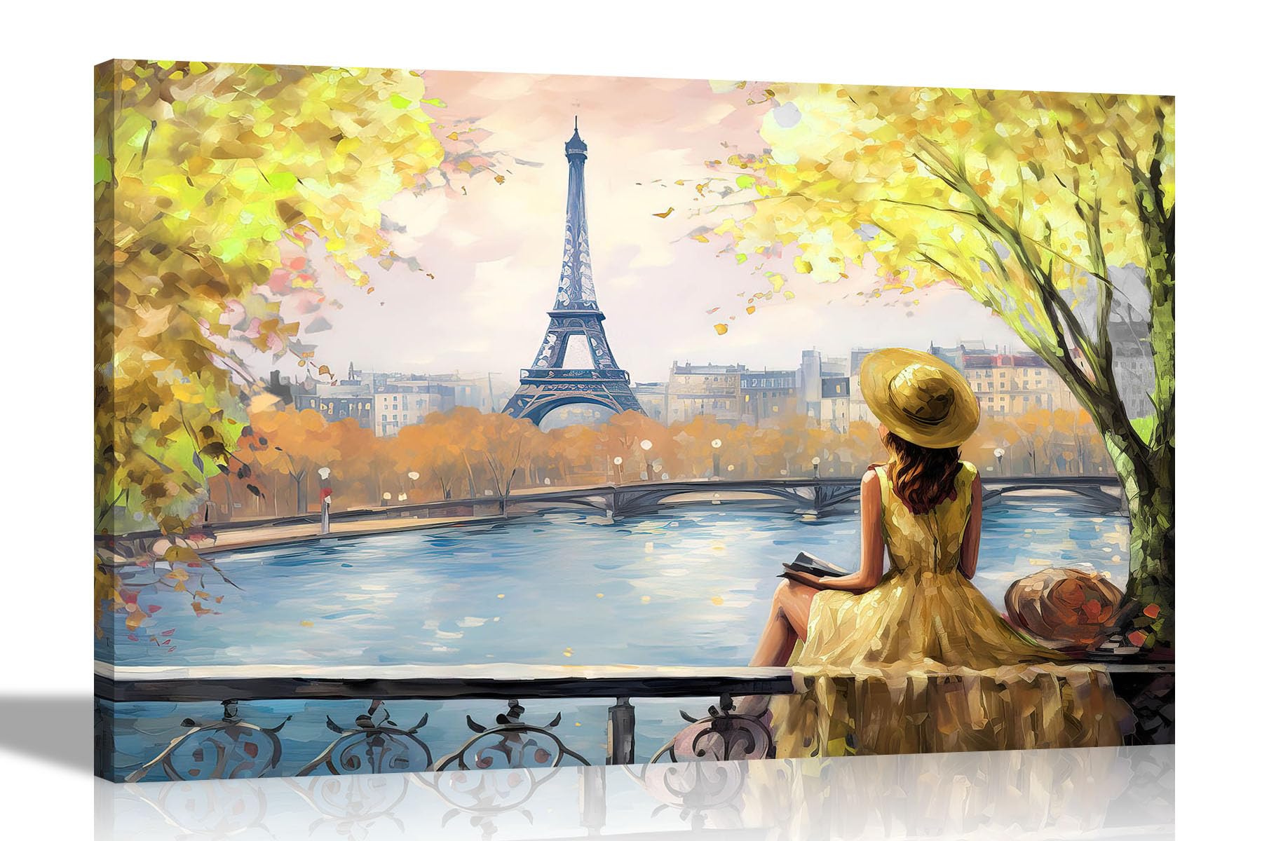 Artley Prints Landscape Yellow - Landscape Alone And Blissful In Paris Yellow Abstract Canvas Wall Art: Prints For Living Room - Ready To Hang Contemporary Style 76 X 50Cm (30 X 20 Inches)