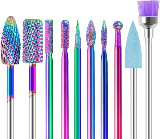 Kreni Nail Drill Bits 10Pcs Set Made of Tungsten Carbide Professional Remove Gel Acrylic Cuticle Nail File Bit Tools for Manicure Pedicure Home Salon Use Great Gift for Women…