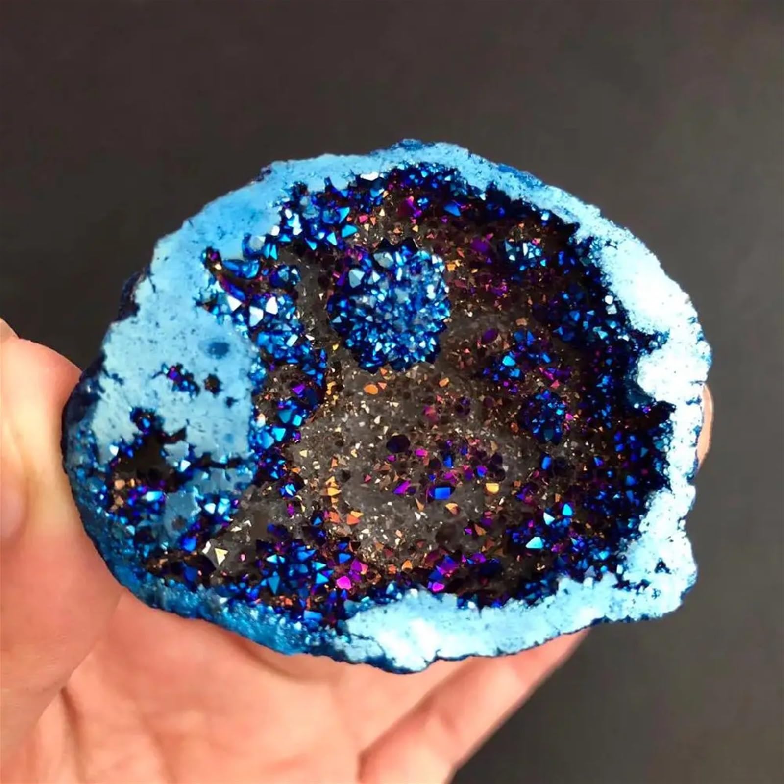 1pcs Blue Angel Aura Quartz Crystal geode Titanium Bismuth Silicon Cluster Rainbow Ornaments