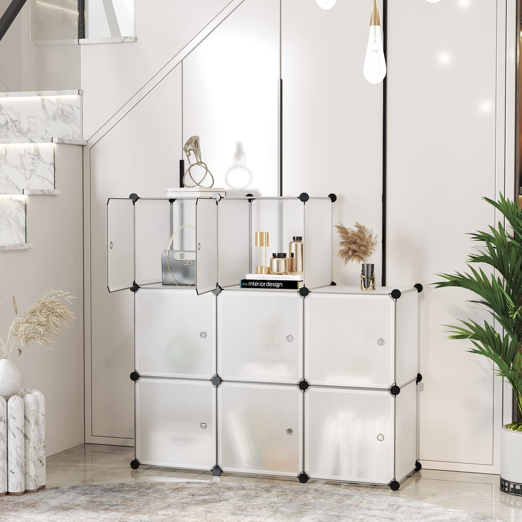 C&AHOME Organizador de almacenamiento en forma de cubo con puertas, estante de 8 cubos, armario de armario, estantería modular de plástico, estantes de almacenamiento, ideal para dormitorio, sala de