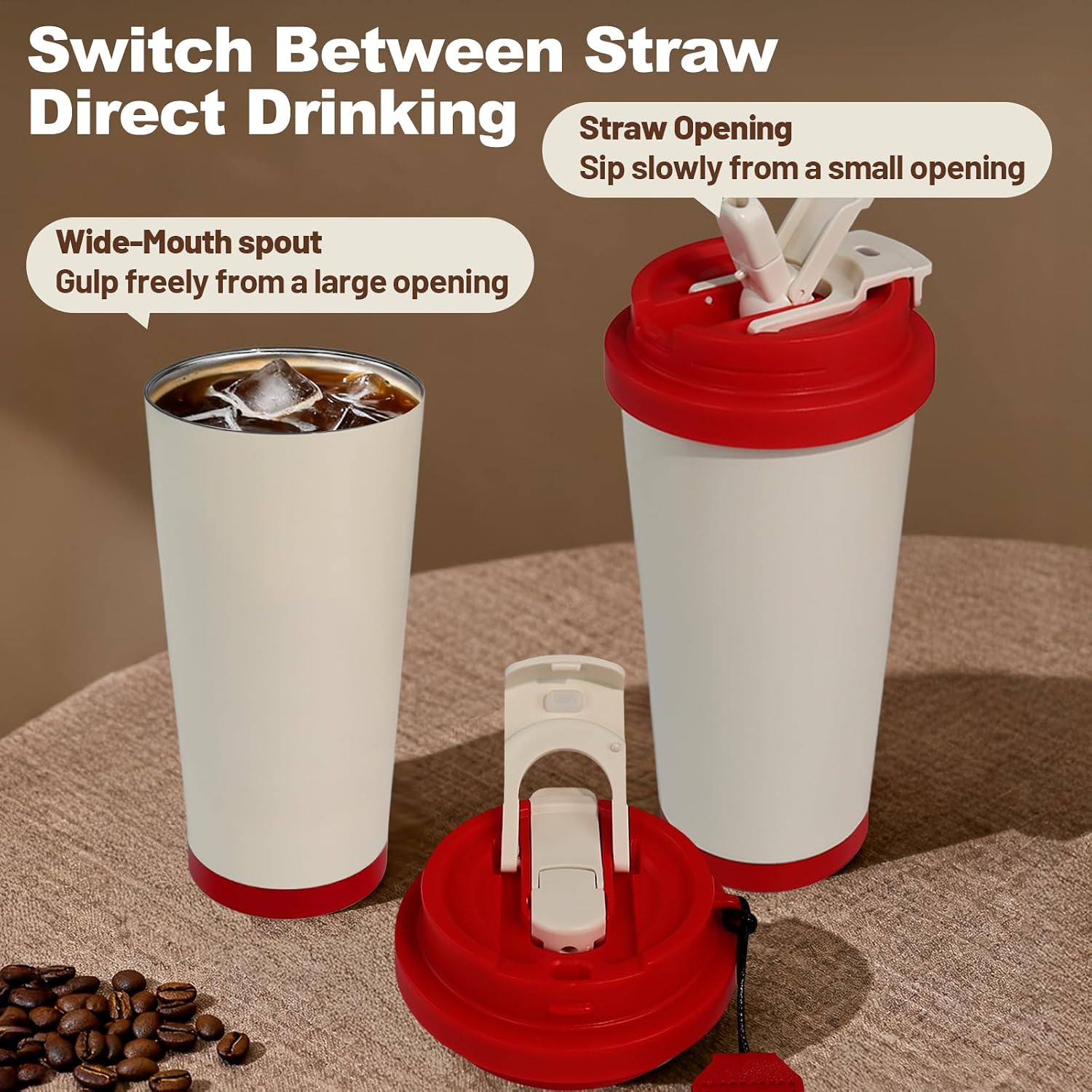 Insulated Coffee Tumbler 17.9oz 530ml Travel Coffee Mug 316 Stainless Steel Dual Drink Openings Leakproof Lid Reusable Insulated Coffee Mug Hot and Cold Ideal Travel Mug for Coffee Lover Daily image 4