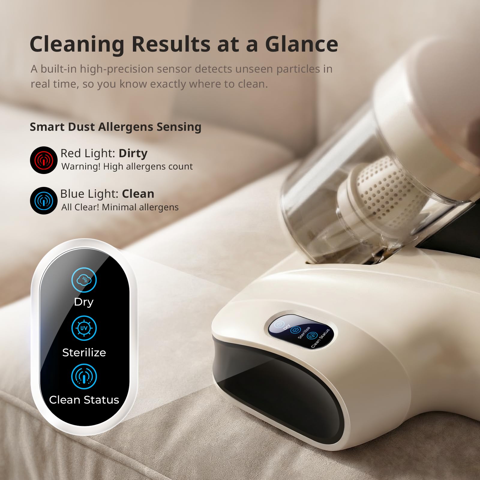 JIGOO S100 Battimaterasso, Aspiratore per materassi con luce UV e vibrazione, aspirapolvere antiacari, sensore acaro della polvere, indicatore LED, ultrasuoni, rimuove il 99,9%, per materassi, letti