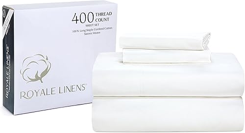 ROYALE LINENS Juego de sábanas de 400 hilos 100% algodón cultivado en Estados Unidos, 4 piezas, 1 sábana bajera, 1 sábana encimera, 2 fundas de