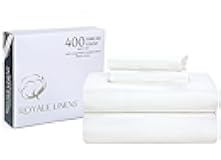 ROYALE LINENS 400 Thread Count 100% American Grown Cotton 4 Piece Sateen Full Sheet Set - 1 Fitted Sheet, 1 Flat Sheet, 2 Pillow case - White Full Bedsheet - Cotton Sheets - (Full, Signature White)