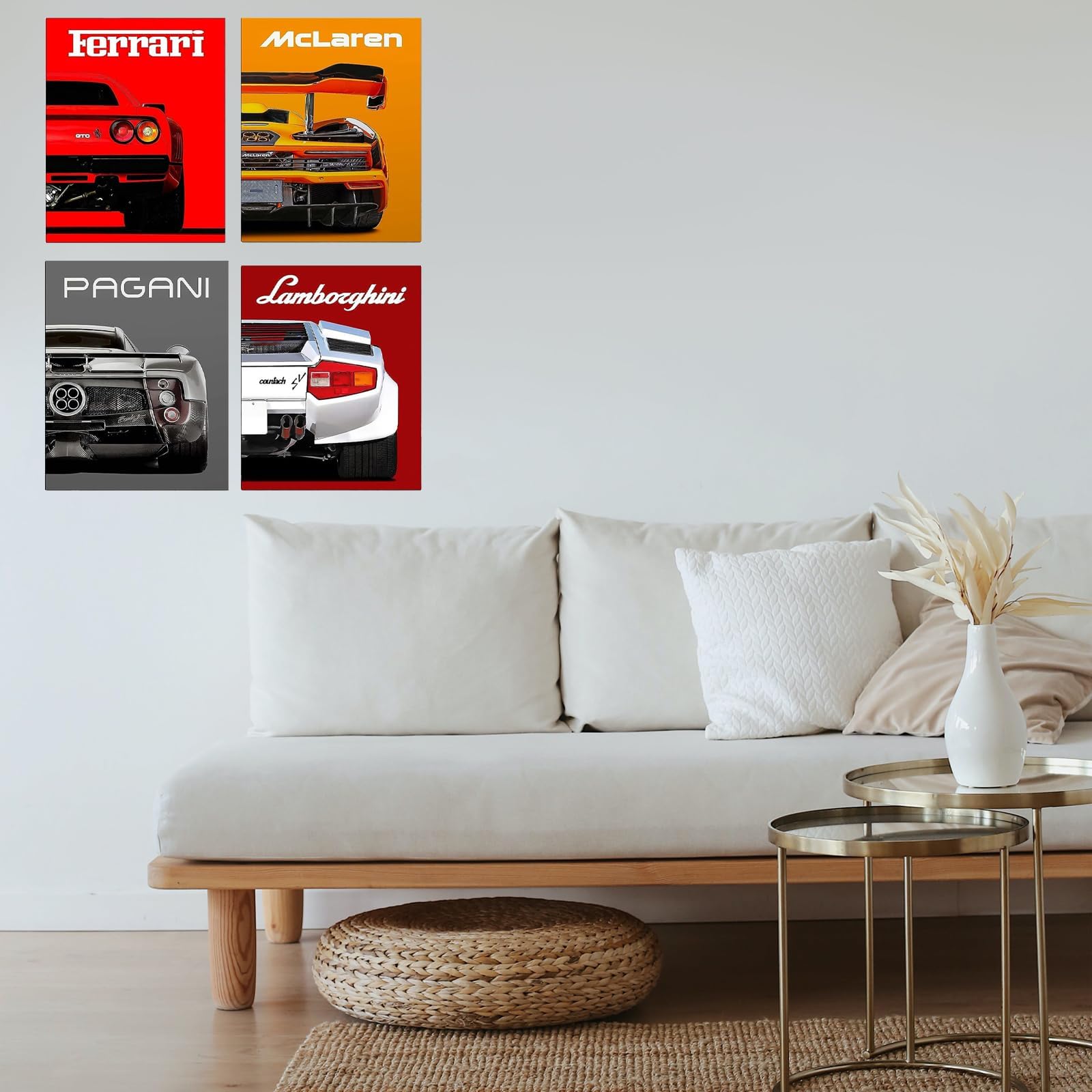 TRJROG Modern Car Posters Classic Supercar Wall Art Prints, 7"x19"inch -Sports Car Wall Decor,HycArt Cool Ferari Lmbrghini Canvas Posters for Man Cave Boys Room Wall Decor,Sports Art Prints