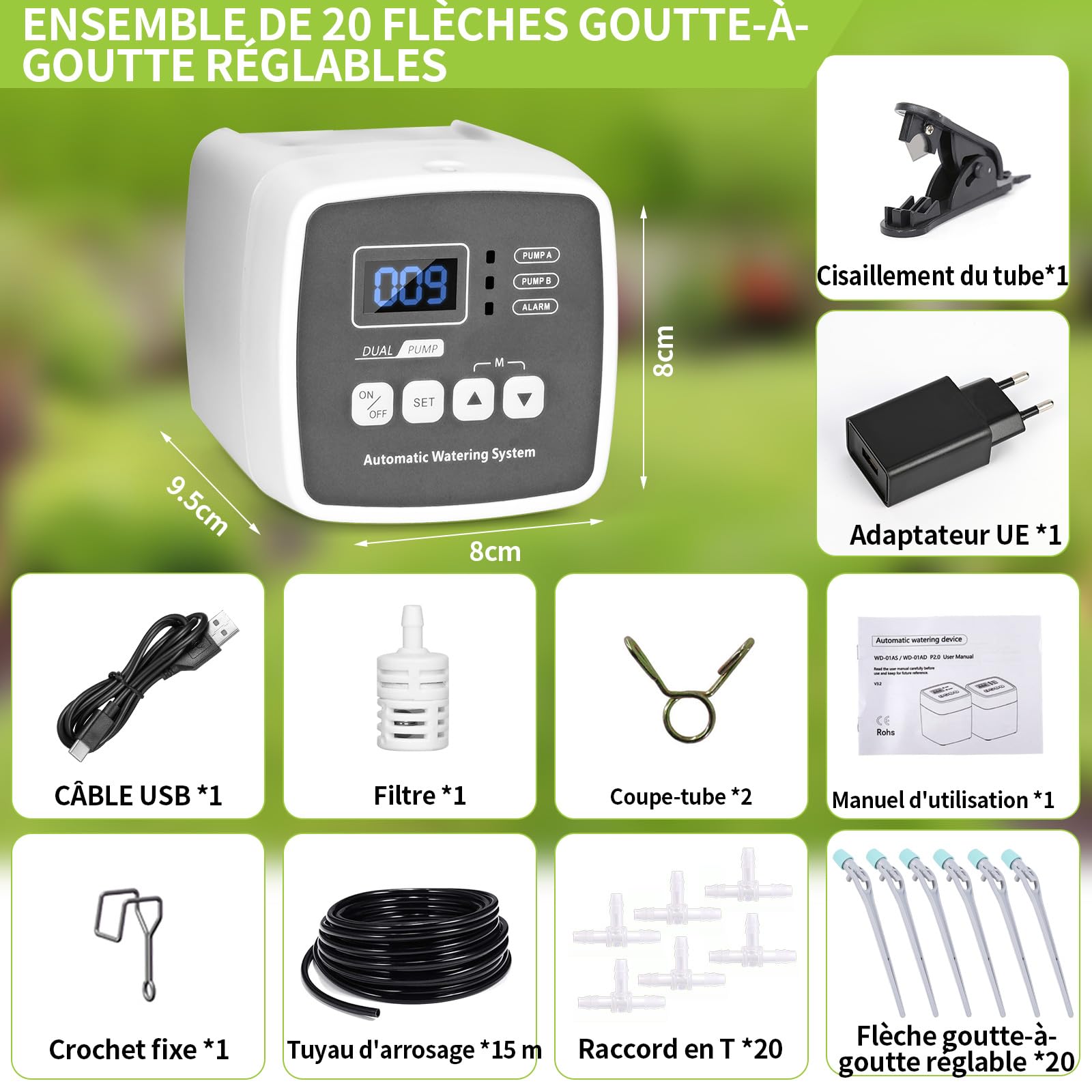 Système D'arrosage Automatique D'intérieur pour 20 Plantes en Pot,Arrosage automatique avec 2 pompe à contrôle indépendant avec 15M Tuyau rechargeable pour Jardin, Balcon, Interieur