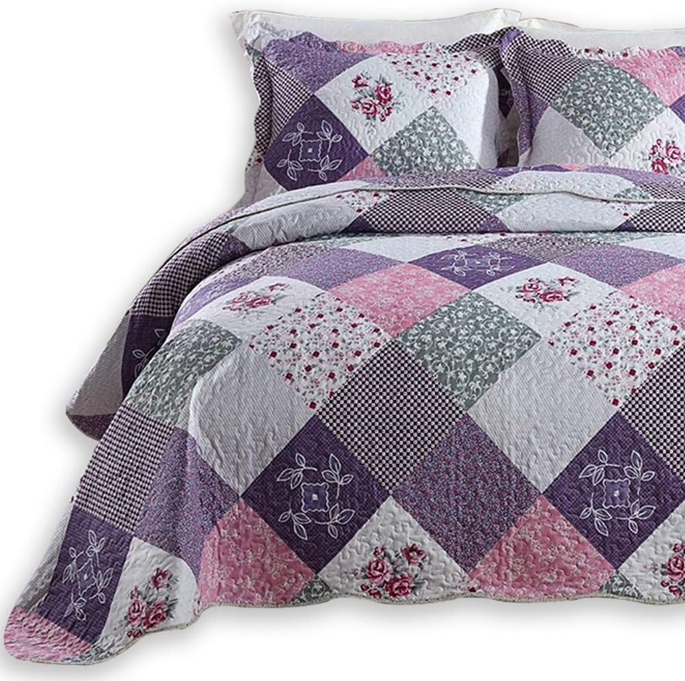ENJOHOS 3Piece Quilt Bedspread Sets Queen Size Coverlet