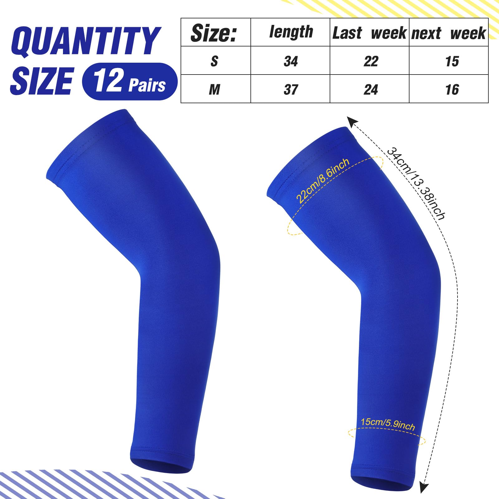 Geyoga 12 paia di maniche a compressione per braccia, per giovani, calcio, baseball, pallavolo, pallacanestro, atletica, protezione del braccio
