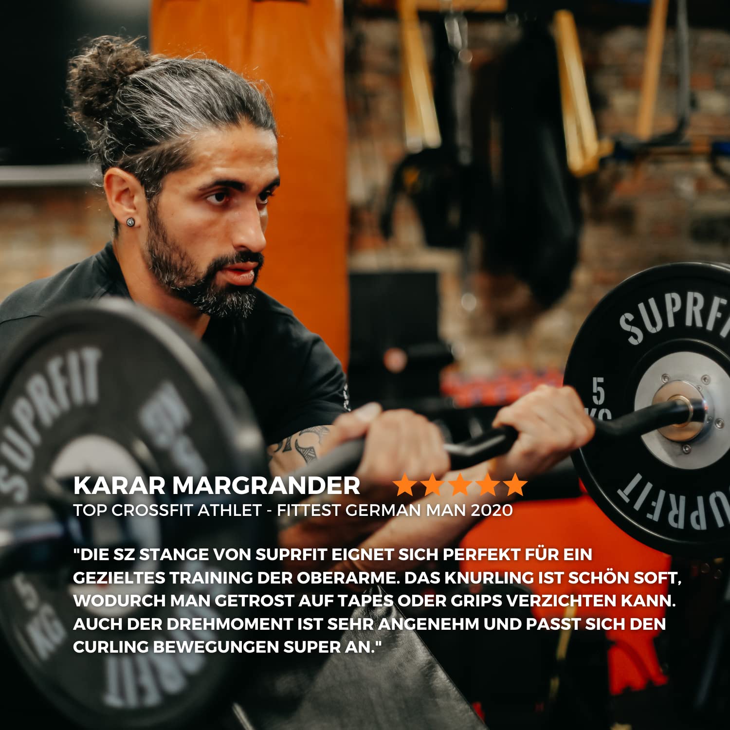 Suprfit SZ Curl Hantelstange, Profi Langhantelstange, Olympic Barbell 7,5 kg, 120 cm, 50 mm Aufnahme, Griff 25 mm, max. Gewicht 135 kg, Stahl Chrom Schwarz