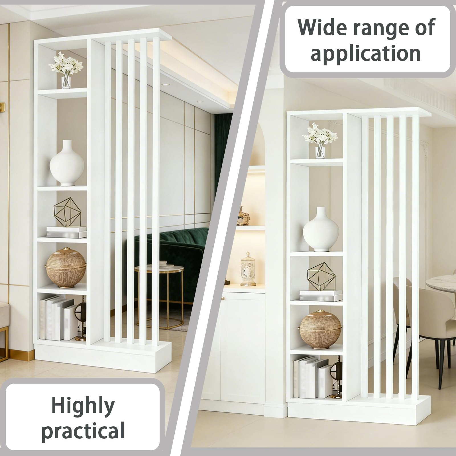 Dispissione della sala da parete con scaffale di stoccaggio, schermata della partizione dell'ingresso pavimento al soffitto, realizzato in legno massiccio, facile da assemblare (B White+White, 80cm)