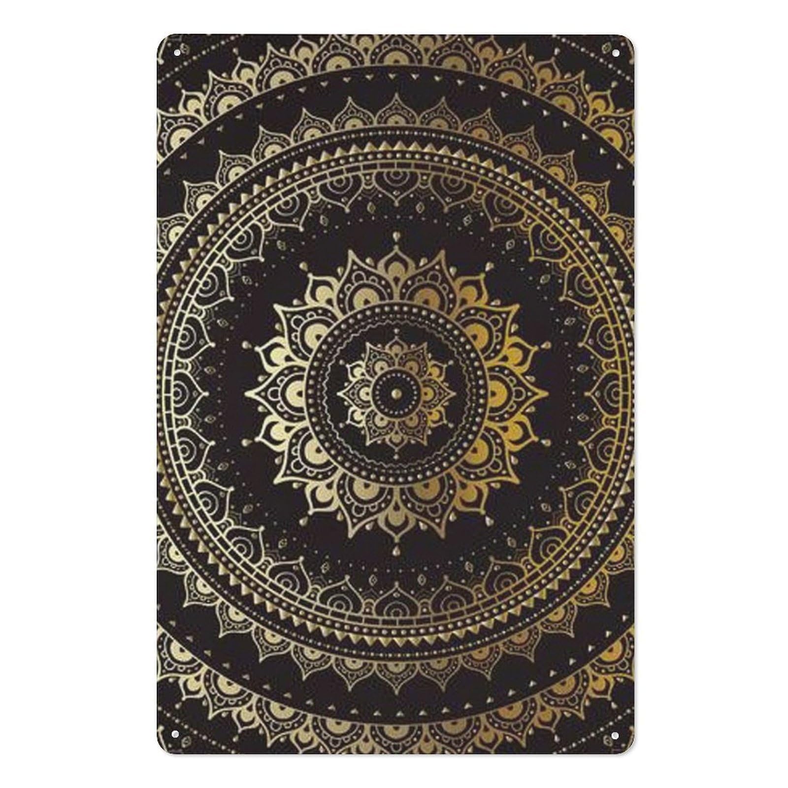 Mandala Vertical Iron Tin Wall Sign 7.9x11.8 Inch Thickened Metal Plaque with Hanging Holes, Tough Iron Art Plate Ornament for Living Space Workplace Indoor Wall Decor Gift