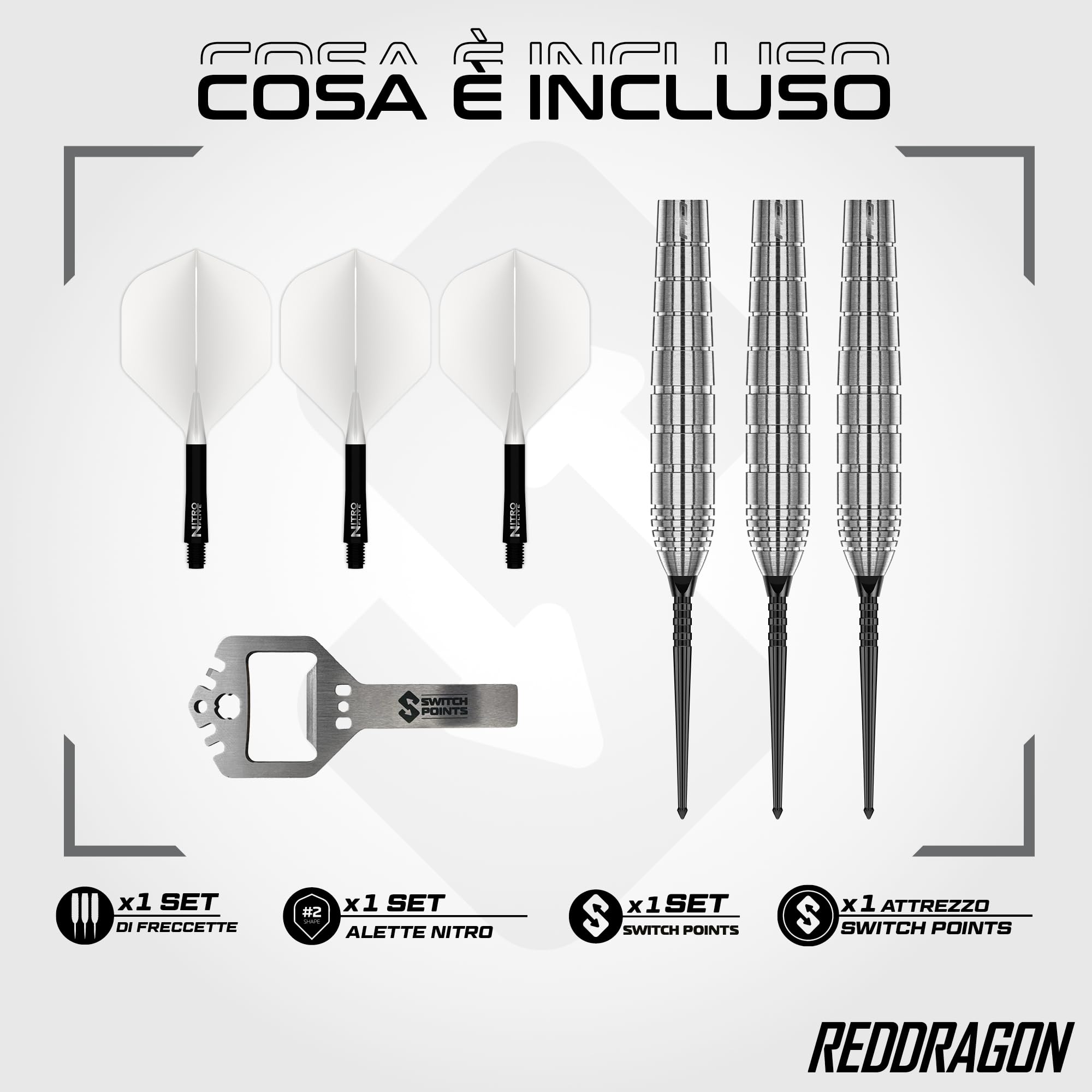 RED DRAGON Freccette Luke Humphries | Punti di commutazione TX1 Powered by Winmau | Set di freccette da 2 g | Punta in acciaio | Set di freccette professionali al 90% in tungsteno con alette e alberi