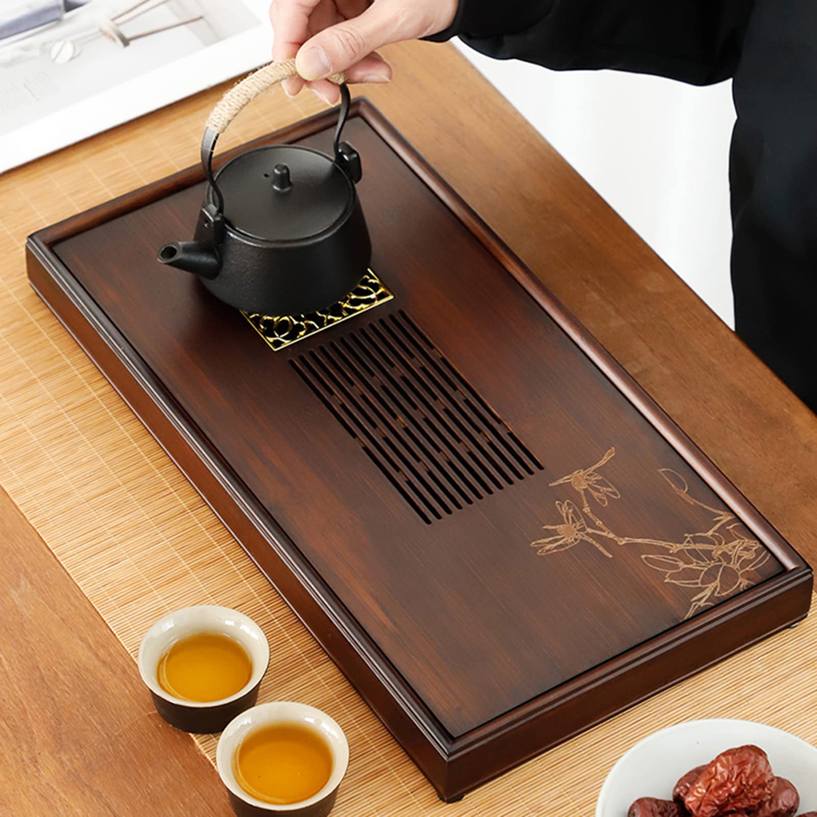 Vassoio da tè piccolo Kung Fu Rettangolo Tipo di serbatoio Kung Fu tradizionale Struttura staccabile,Vassoio per il tè Kung Fu(36 * 18cm)