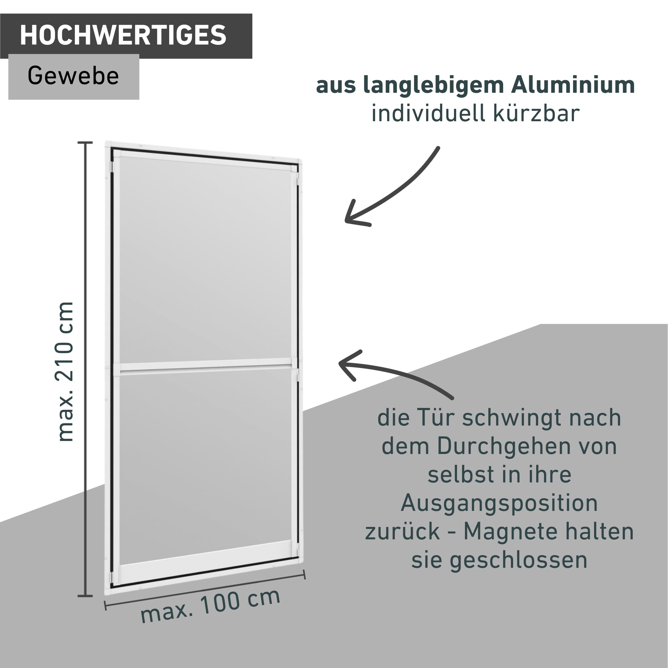 Windhager Fliegengitter Balkontür EXPERT 100 x 210 cm weiß, Pendeltür mit Alurahmen ohne Bohren, Insektenschutz für Balkon und Terrasse, Mückenschutz Schwingtür, einfache Montage, langlebig, 03240
