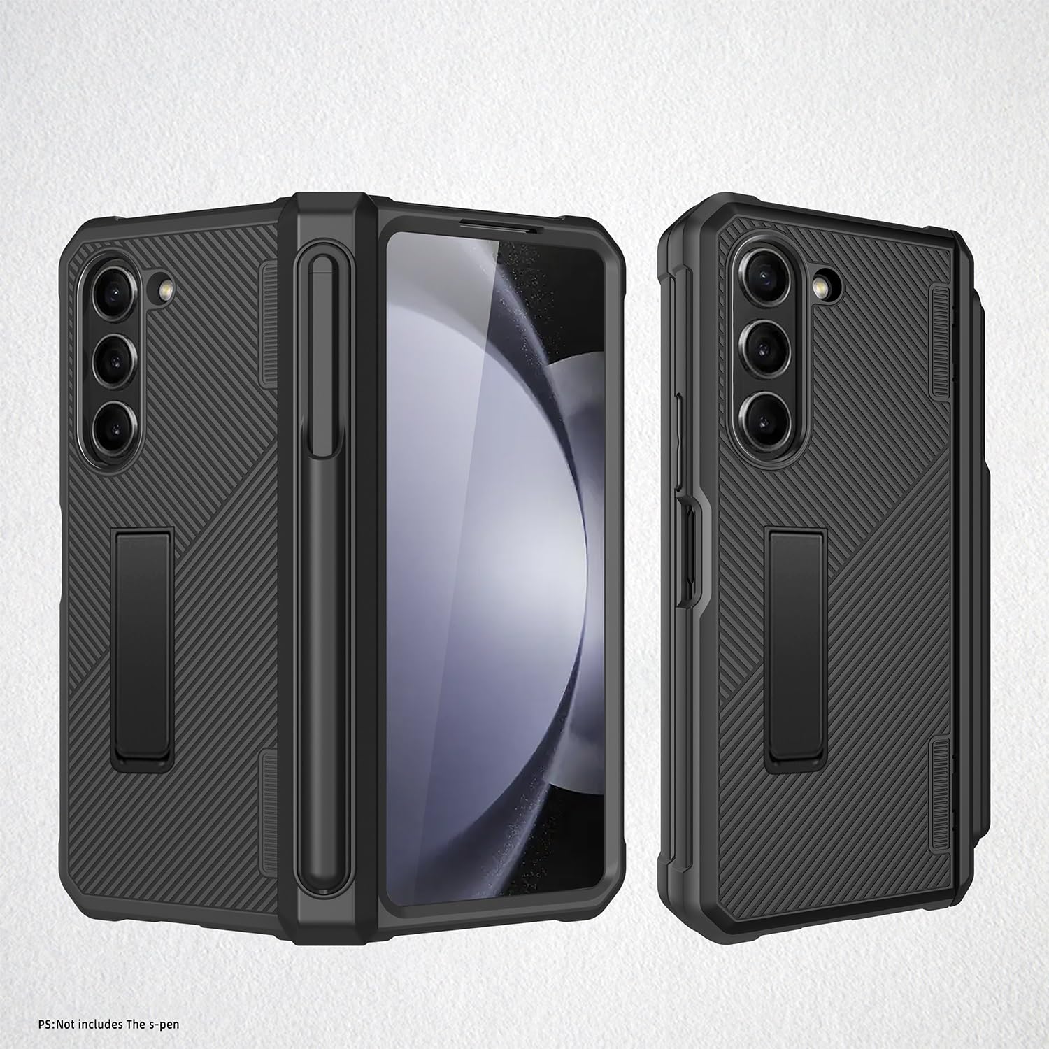 Do Samsung Galaxy Z Fold 5 Etui z zawiasami odpornymi na wstrząsy uchwytem rysik S Pen i folią ochronną ekranu, niewidoczna osłona ochronna całą obudowę do(Noir)