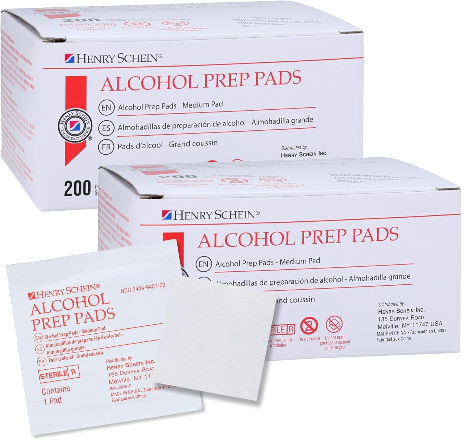Henry Schein Alcohol Prep Pads, Medium Size, 400 Count - 70% Isopropyl Alcohol, Individually Wrapped, Sterile Wipes for Medical & Everyday Use