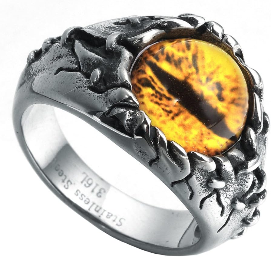 Men's Stainless Steel Gothic Biker Dragon Eye Ring Gem Stone Vintage Multi Colors